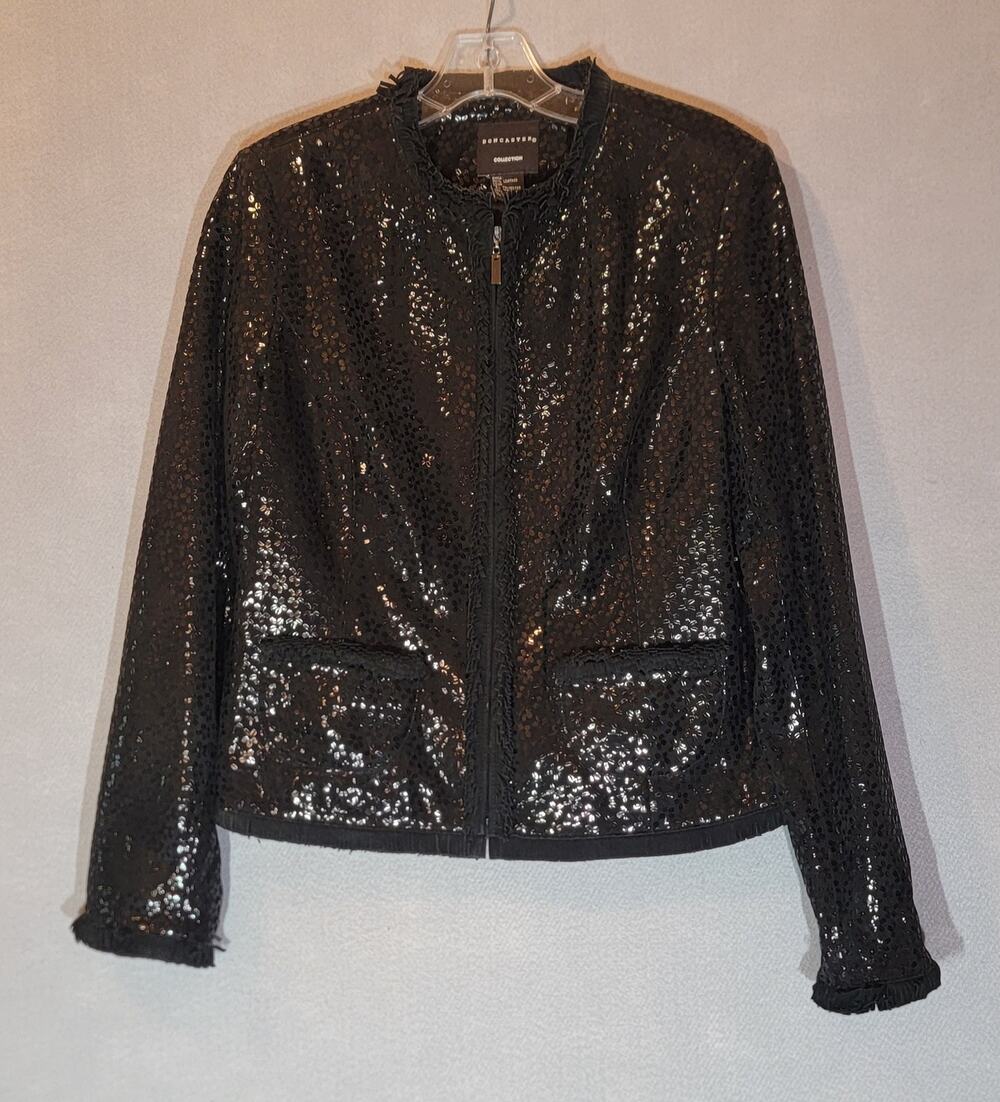 Doncaster Collection Black Suede Leather Fringe Full Zip Jacket Small
